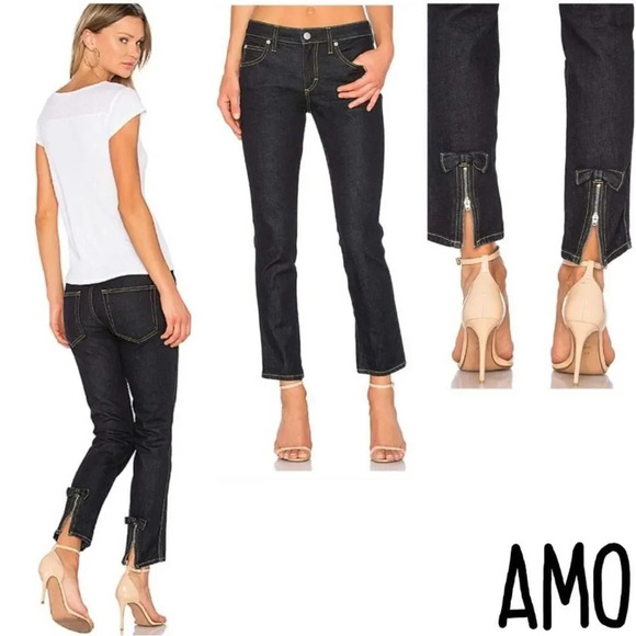 AMO Bow Mid Rise Straight Leg Ankle Jean - Picture 1 of 13